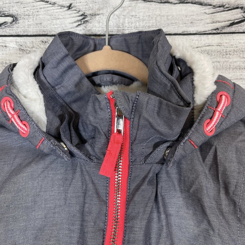 H&M Girl's Padded Parka Blue Gray Detachable Faux Fur Lined Hood Sz 7-8 - Picture 6 of 16